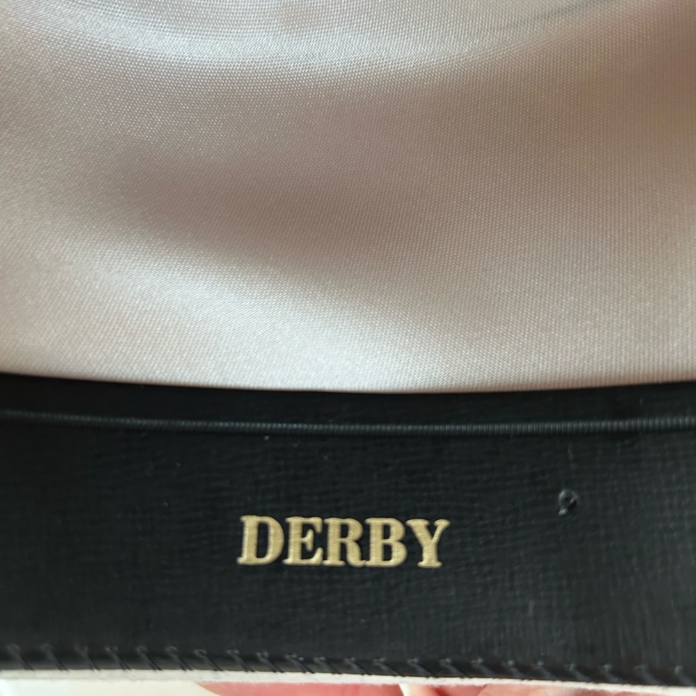 Vintage Derby Bowler Hat Men's 100% Wool Cream Small Grosgrain Ribbon & Feather - Picture 6 of 7